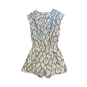 Women S Horny Toad & Co Organic Cotton Shakti Romper Egret Ikat Print White Gray